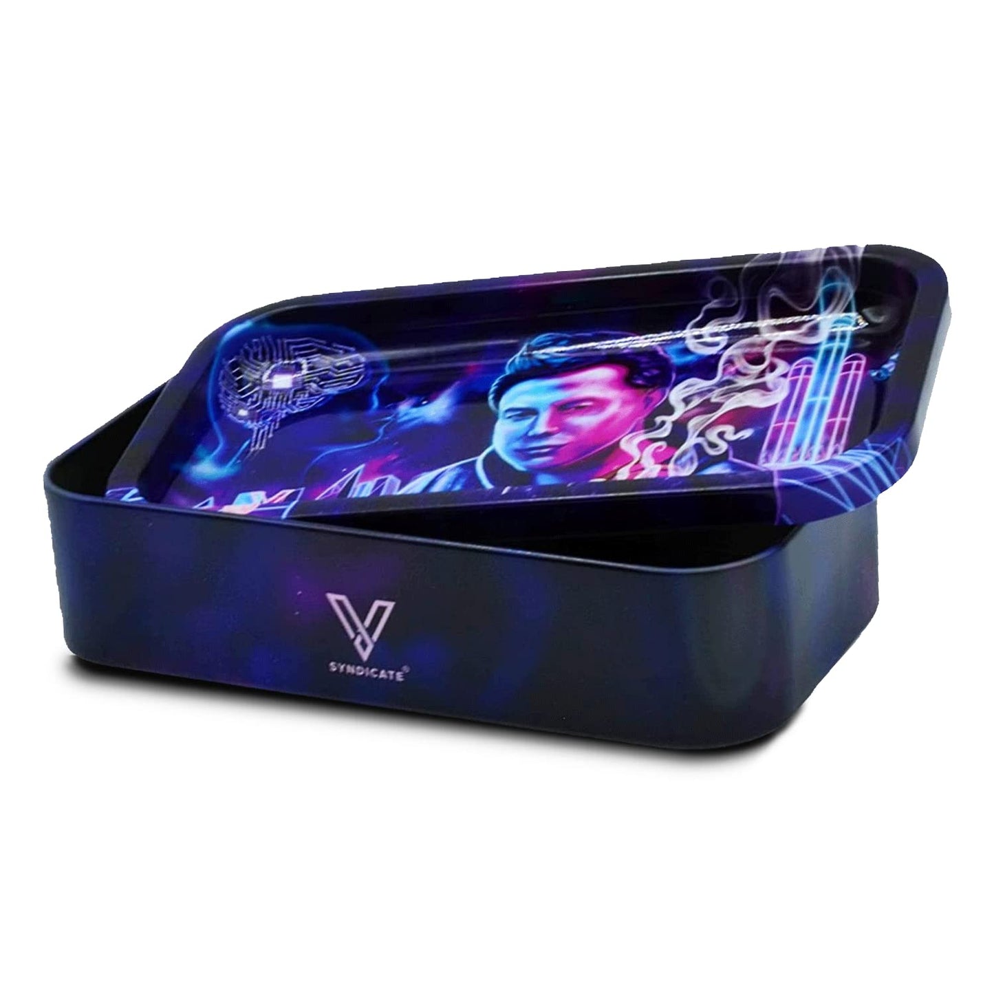 V. Syndicate 5" x 2.8" x 1.5" Mini Metal Storage Box with Lid - Airtight Lid to Avoid Moisture - Flex Your Style with 360 Print of Original Interactive Artwork on All Sides (Syndicase 2.0, Dank Diva)