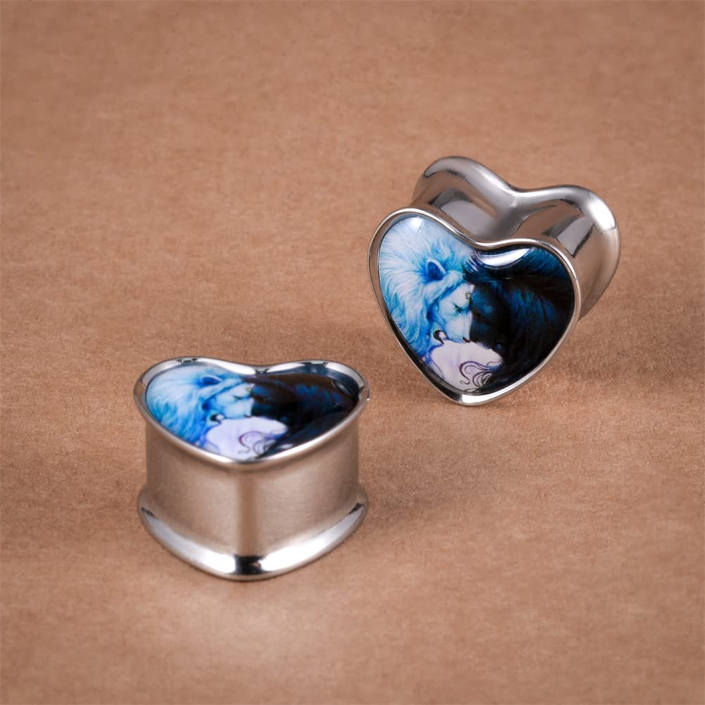 2PCS Stainless Steel Heart Ear Gauges Single Flared Expander Stretching Gauges for Ears