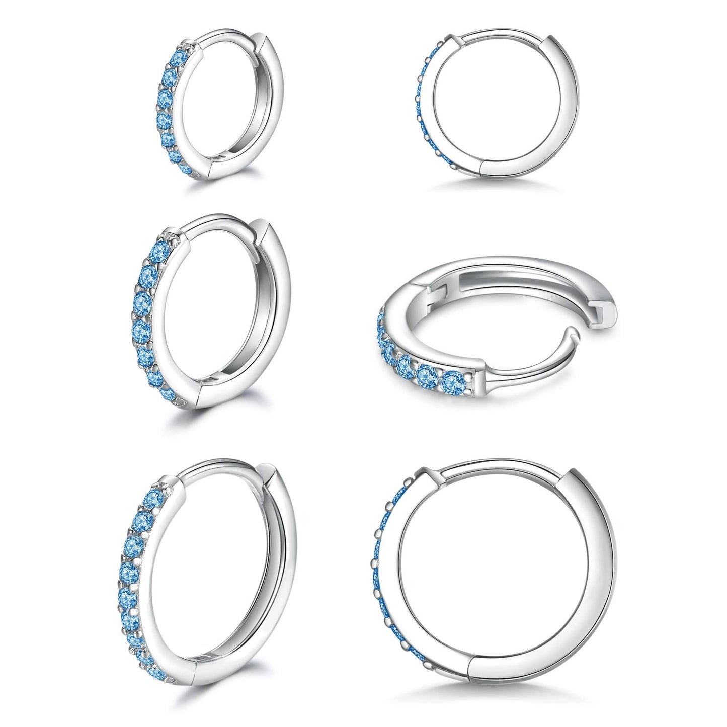 925 Sterling Silver Small Hoop Earrings Cubic Zirconia Huggie Hoop Earrings, 3 Pairs 14K White Gold Plated Cartilage Piercing Earrings Ear Cuff Tiny Hoop Earrings for Women Men