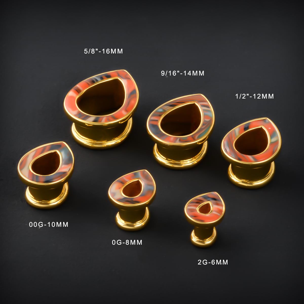 1 Pair 6mm-16mm Ear Gauge Teardrop Colour Opal Double Flared Plug Tunnels For Stretched Ears Brass Saddle Plug Gauges Women Body Piercing Jewelry