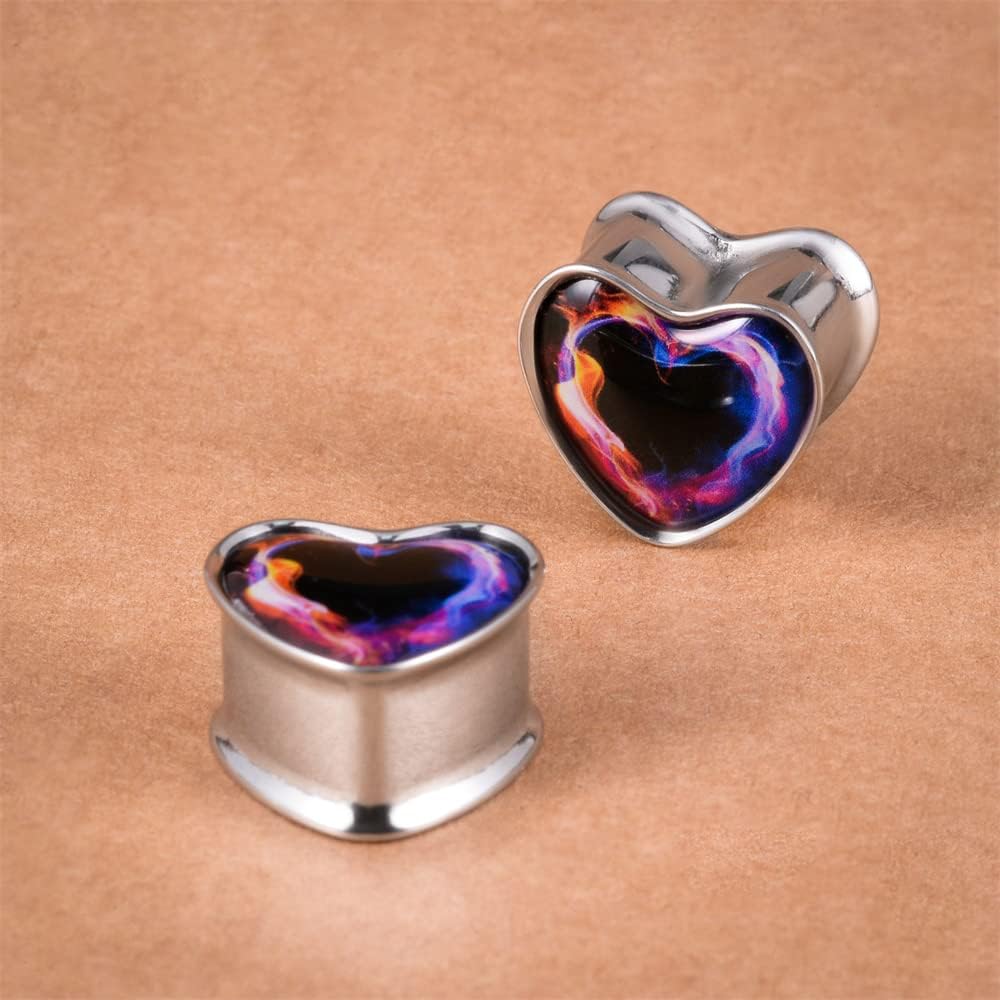 2PCS Stainless Steel Heart Ear Gauges Single Flared Expander Stretching Gauges for Ears