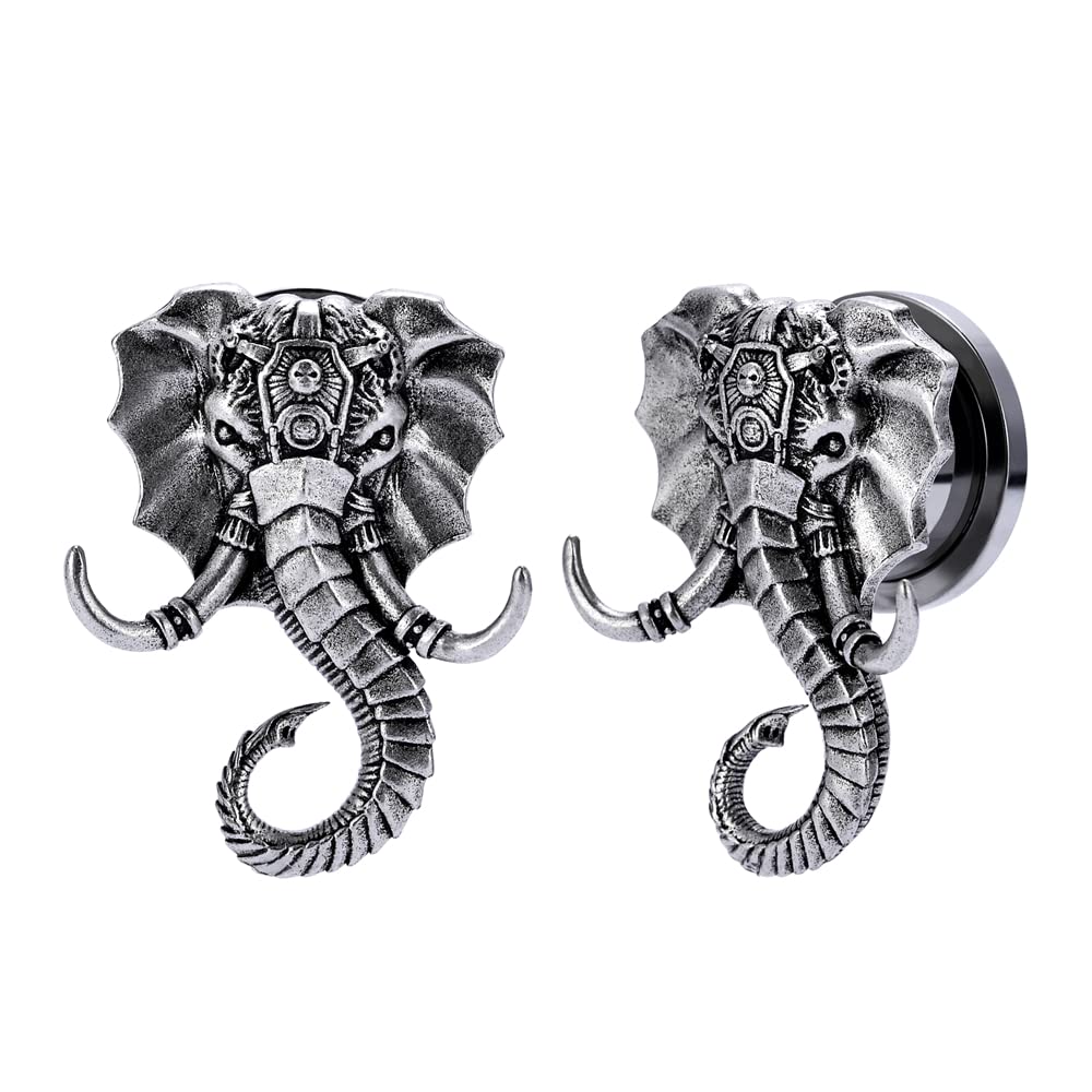 1 Pair Retro Ear Gauges Screw Fit Plug Flesh Tunnels Cat Fox Elephant Stretcher Earrings Hanger Expander Piercing Jewelry 8mm-25mm