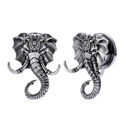 1 Pair Retro Ear Gauges Screw Fit Plug Flesh Tunnels Cat Fox Elephant Stretcher Earrings Hanger Expander Piercing Jewelry 8mm-25mm