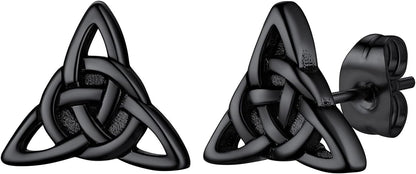 FaithHeart Vintage Trinity Celtic Knot Stud Earrings for Women Men, Stainless Steel/18K Gold Plated Round Dainty Ear Jewelry