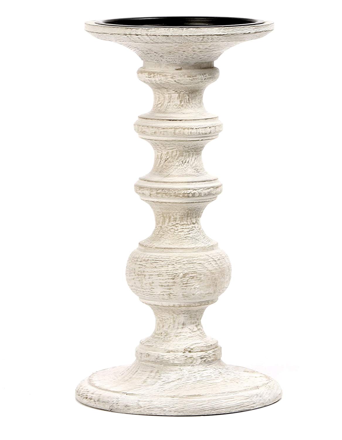 Hosley White Wooden Pillar Candle Holder Country Style 7 Inch High Ideal Gift for Wedding Party Special Occasion or as a Candle Holder W1