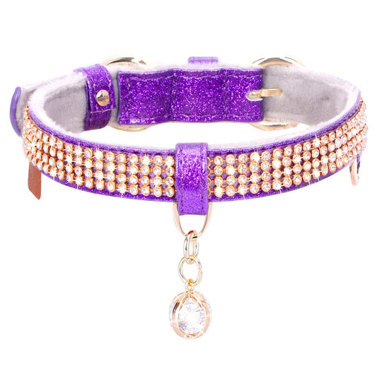 PetsHome Cat Collar, Dog Collar, [Bling Rhinestones] Premium PU Leather with Pendant Adjustable Collars for Cat and Small Dog Extra Small Silvery