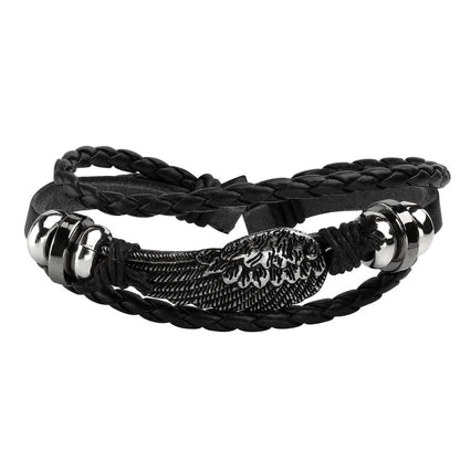 6PCS Braided PU Leather Bracelet Punk Cuff Wrap Bracelets for Men Women Adjustable Black