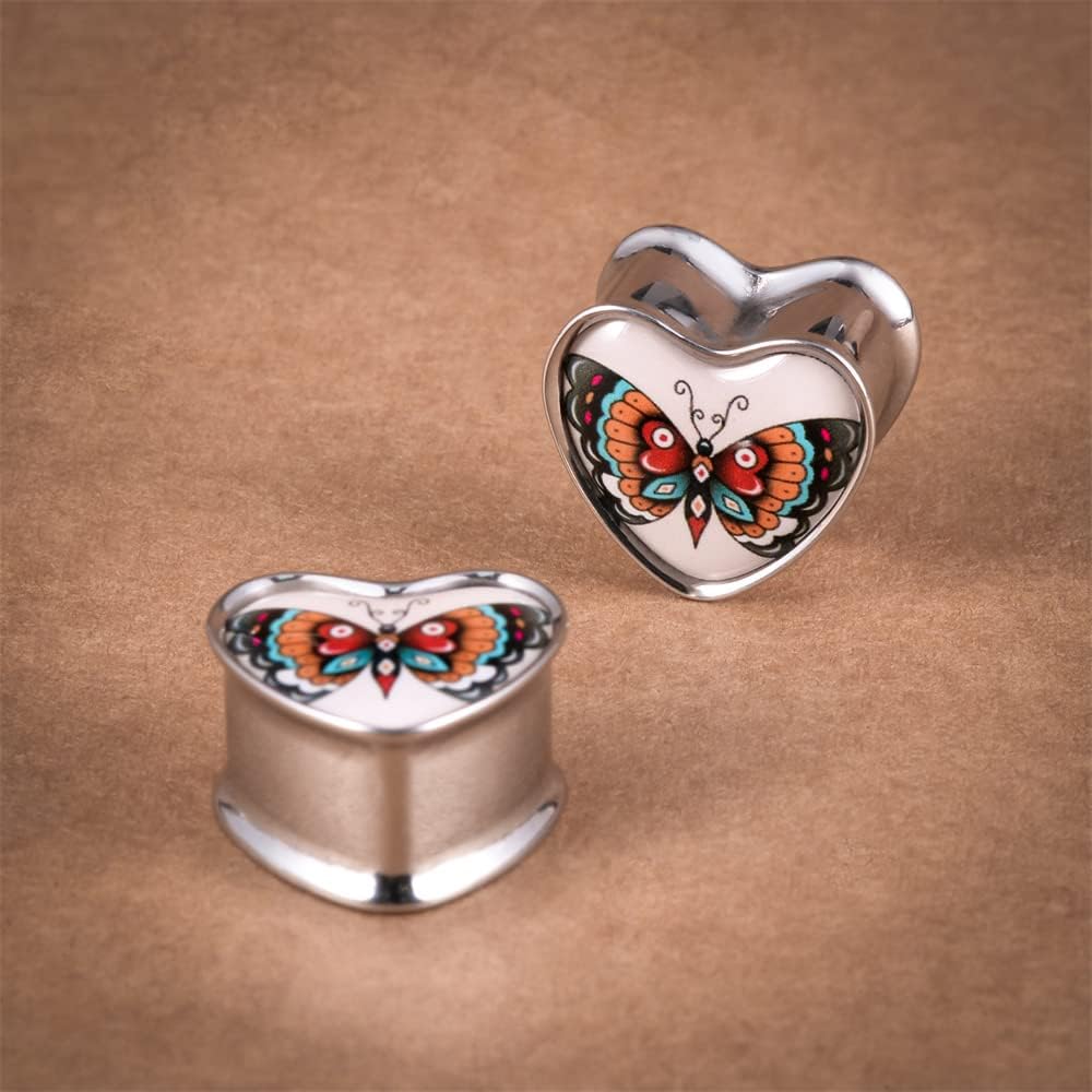 2PCS Stainless Steel Heart Ear Gauges Single Flared Expander Stretching Gauges for Ears