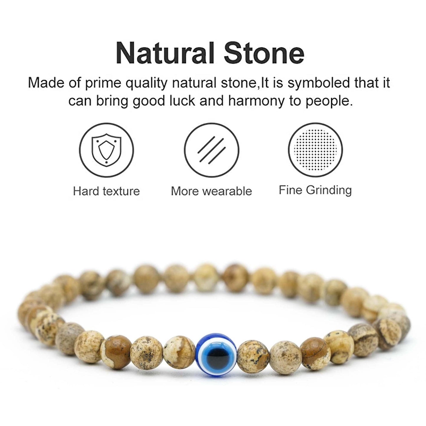 Natural Stone Agate Elastic Evil Eye Bracelet Kit with Charms Adjustable for Men Boyfriend for Gift Boys Stretch Bracelet for son Gifts 6mm