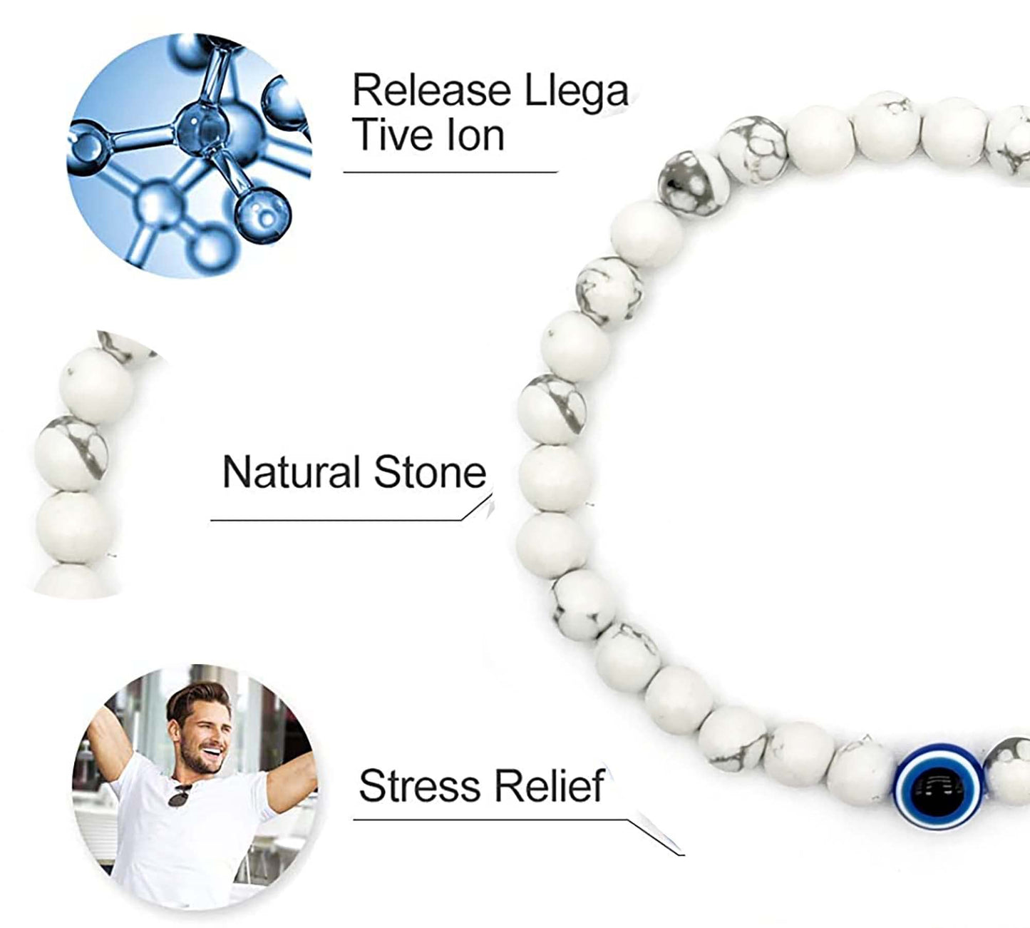 Natural Stone Agate Elastic Evil Eye Bracelet Kit with Charms Adjustable for Men Boyfriend for Gift Boys Stretch Bracelet for son Gifts 6mm