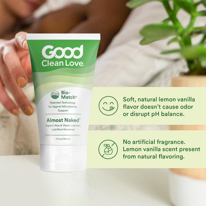 Good Clean Love Almost Naked Organic Water-Based Lube, Personal Lubricant with Aloe Vera, Safe for Adult Toys & Condoms, pH-Balanced, Intimate Wellness Gel for Men & Women, 4 Oz (Packaging May Vary)