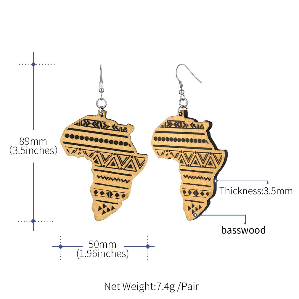 FaithHeart African Map Shaped Drop Earrings Stainless Steel/18K Gold Plated Statement Africa Jewelry Ear Charms for Women Teen Girls