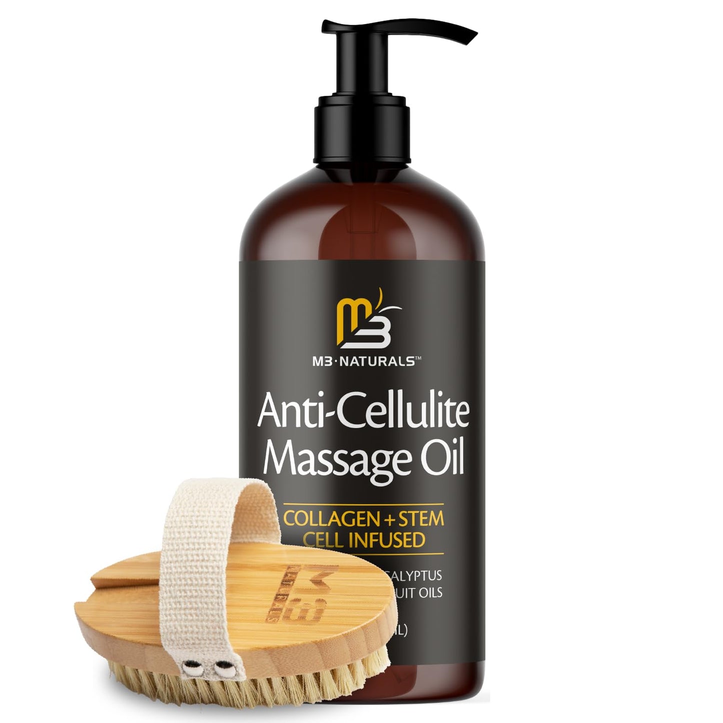 Anti Cellulite Massage Oil for Massage Therapy - Collagen and Stem Cell Skin Tightening Cellulite Cream for Women - 8 Fl Oz by M3 Naturals