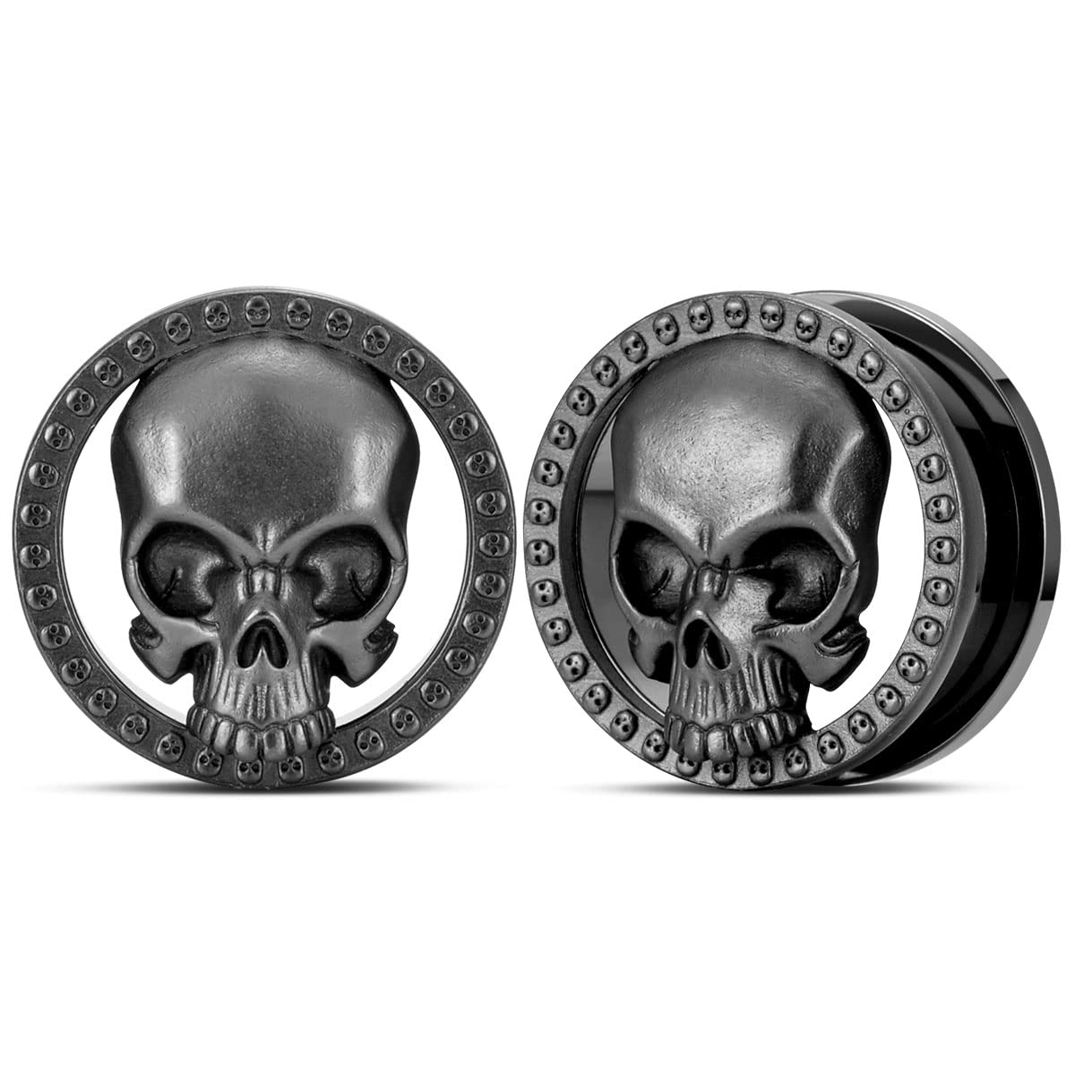 2PCS Cool Ear Gauges Gothic Skull Flesh Tunnels Screw Fit Plugs For Stretched Ears Expander Hanger Piercing Jewelry 0g to 1 inch