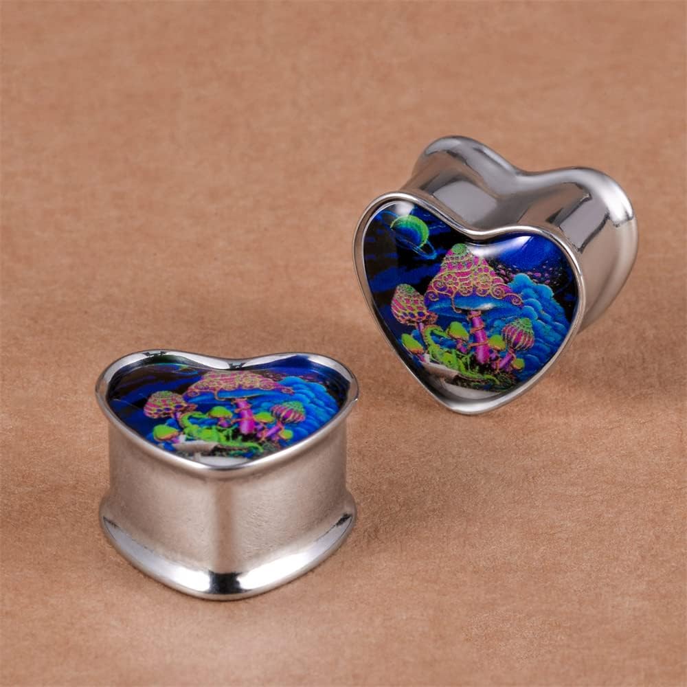 2PCS Stainless Steel Heart Ear Gauges Single Flared Stretcher Expander Gauges for Ears