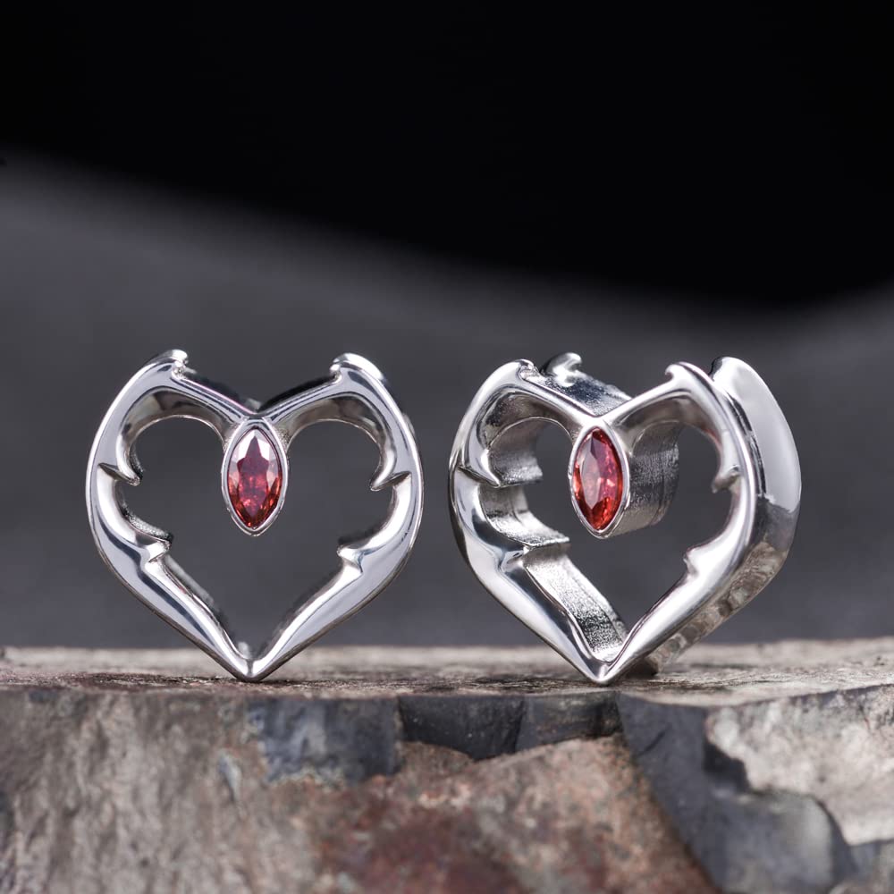 2PCS Ear Gauges Double Flared Plugs Sweet Cool Ear Stretcher Expander Heart Shape Gauge Earrings For Women Cute Piercings 0g-1"