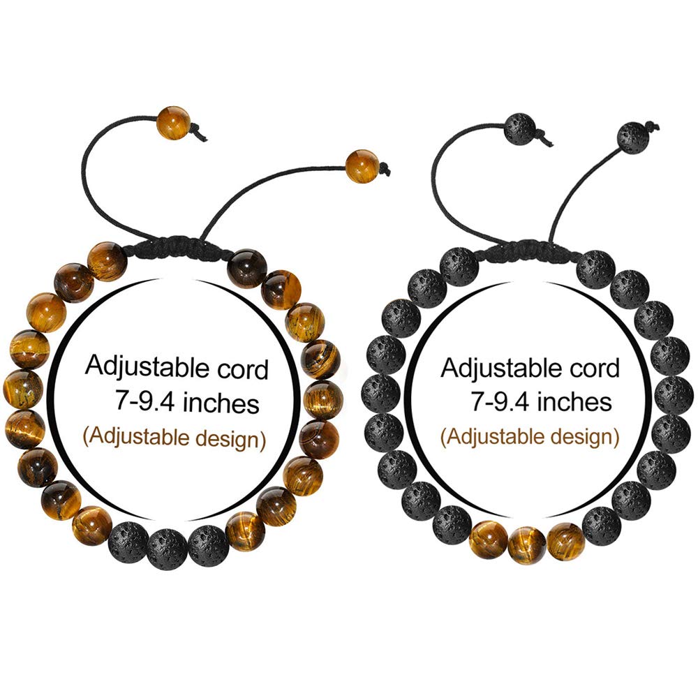 M MOOHAM Natural Stone Bracelets for Men - 8mm Tiger Eye | Matte Agate | Lava Rock Bracelets for Men Teen Boys Gifts Fathers Day Anniversary Birthday Gifts for Him