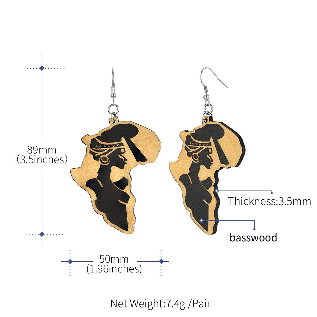 FaithHeart African Map Shaped Drop Earrings Stainless Steel/18K Gold Plated Statement Africa Jewelry Ear Charms for Women Teen Girls