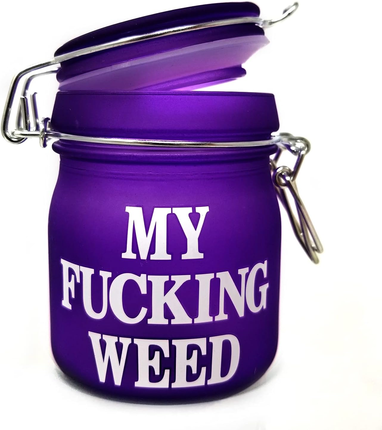 TMI Stash Jars Airtight Glass Herb Jar Medium 3.75'' Tall (Purple Frosted/My Fing WE)