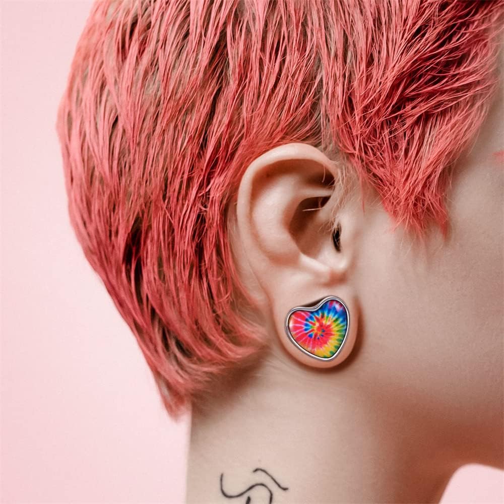 2PCS Stainless Steel Heart Ear Gauges Single Flared Stretcher Expander Gauges for Ears