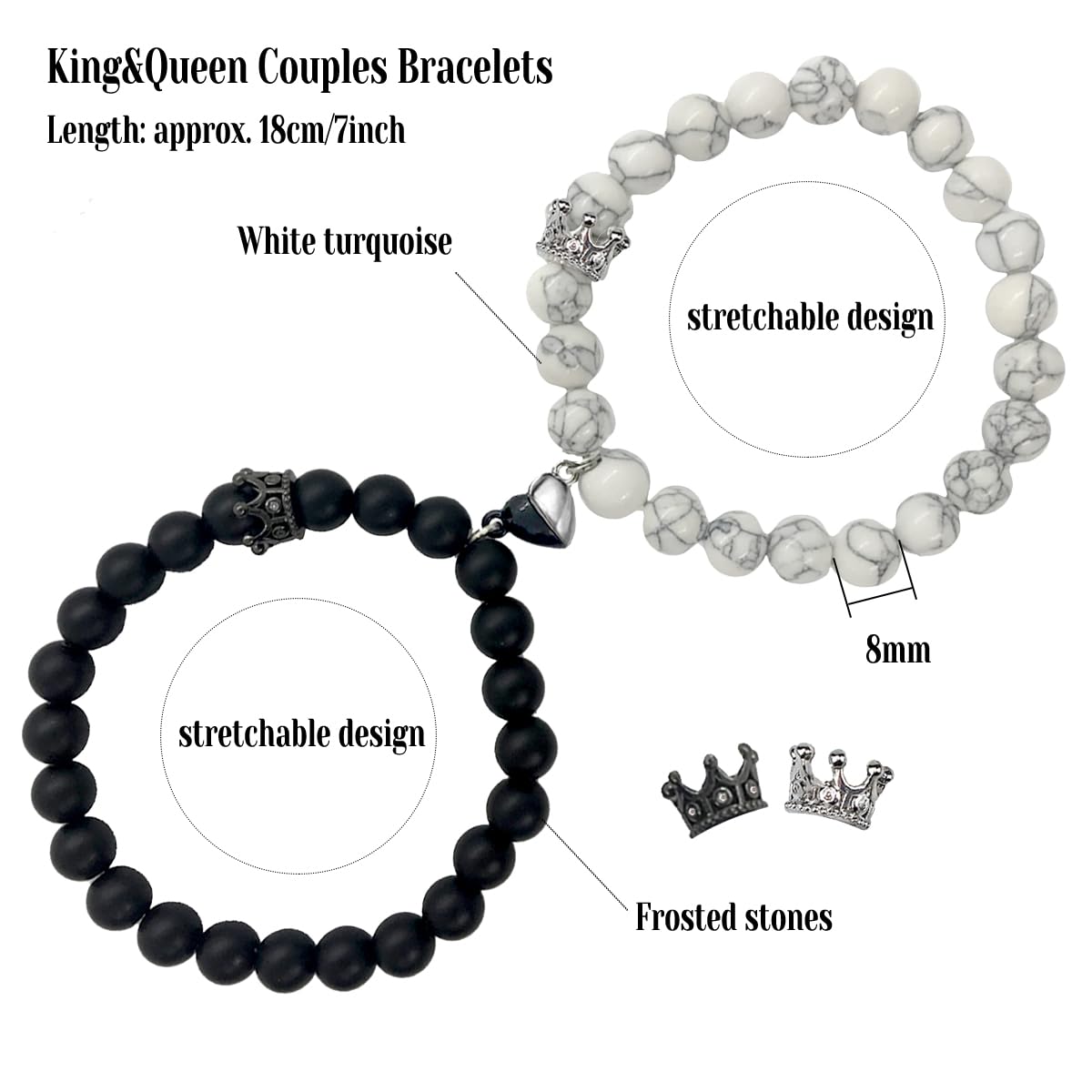 Couples Bracelets King&Queen Crown His and Her Bracelets Heart Matching Bracelets Long Distance Relationship Gifts for Boyfriend and Girlfriend on Anniversary Couples Jewelry for Women Men