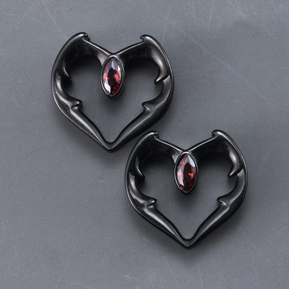 2PCS Ear Gauges Double Flared Plugs Sweet Cool Ear Stretcher Expander Heart Shape Gauge Earrings For Women Cute Piercings 0g-1"