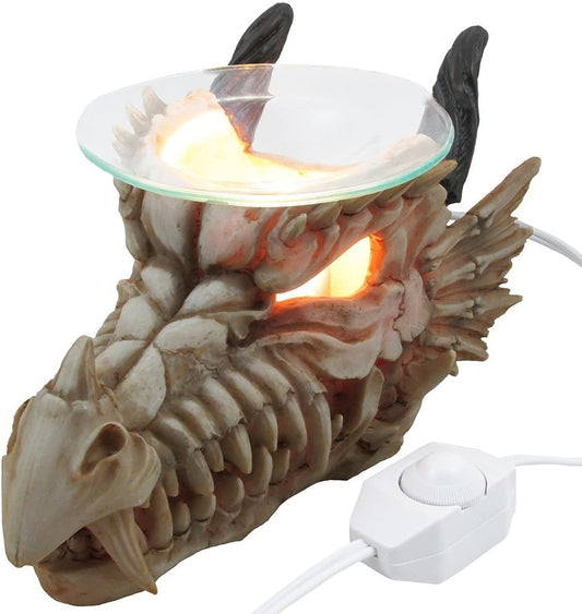 Decorative Snarling Magical Dragon Skull Electric Oil Diffuser or Tart Burner for Aromatherapy Essential Scented Oils in Mythical and Medieval Home Decor Lights Halloween Decorations & Gothic Gifts