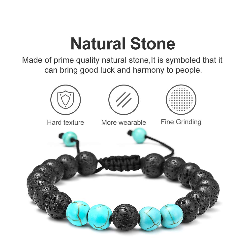 M MOOHAM Natural Stone Bracelets for Men - 8mm Tiger Eye | Matte Agate | Lava Rock Bracelets for Men Teen Boys Gifts Fathers Day Anniversary Birthday Gifts for Him