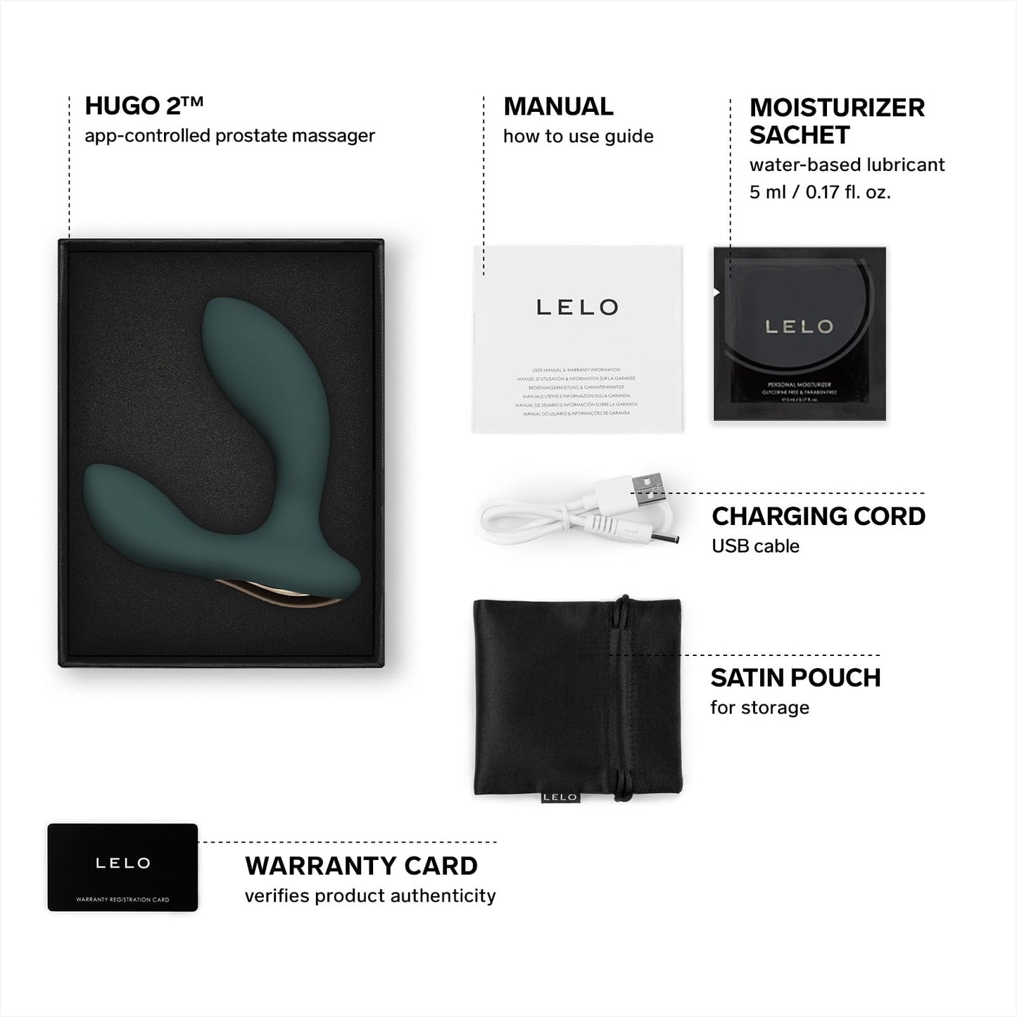 LELO Hugo 2 Prostate Vibrator is Advanced Male Sex Toy with Bluetooth App, Prostate Massager with 10 Settings, Waterproof & Rechargeable Sex Toys for Men, Green