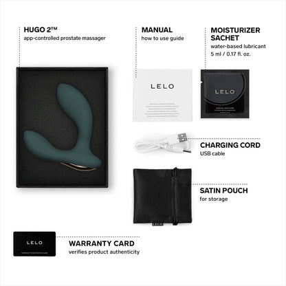 LELO Hugo 2 Prostate Vibrator is Advanced Male Sex Toy with Bluetooth App, Prostate Massager with 10 Settings, Waterproof & Rechargeable Sex Toys for Men, Green