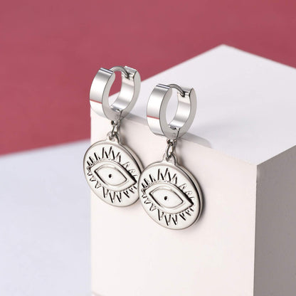 FaithHeart Huggie Hoop Earrings for Women-Stainless Steel/18K Gold Plated Dangling Drop Earring Ankh/Cross/Padlock/Italian Horn/Eye/Key Hoops Jewelry
