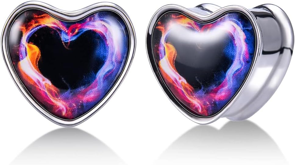 2PCS Stainless Steel Heart Ear Gauges Single Flared Expander Stretching Gauges for Ears