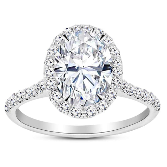 14K White Gold 1.75 Carat LAB GROWN DIAMOND Halo Oval Cut Diamond Engagement Ring (D-E Color VS1-VS2 Clarity 1 Ct Center)