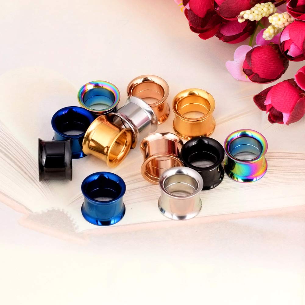 Longbeauty Colorful Stainless Steel Screwed Double Flared Ear Tunnels Expander Plugs Stretcher 12pcs Set Gauges 3mm-25mm