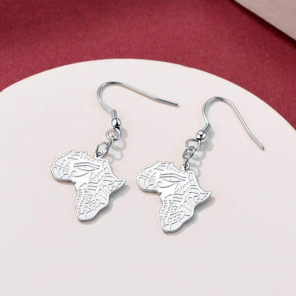 FaithHeart African Map Shaped Drop Earrings Stainless Steel/18K Gold Plated Statement Africa Jewelry Ear Charms for Women Teen Girls