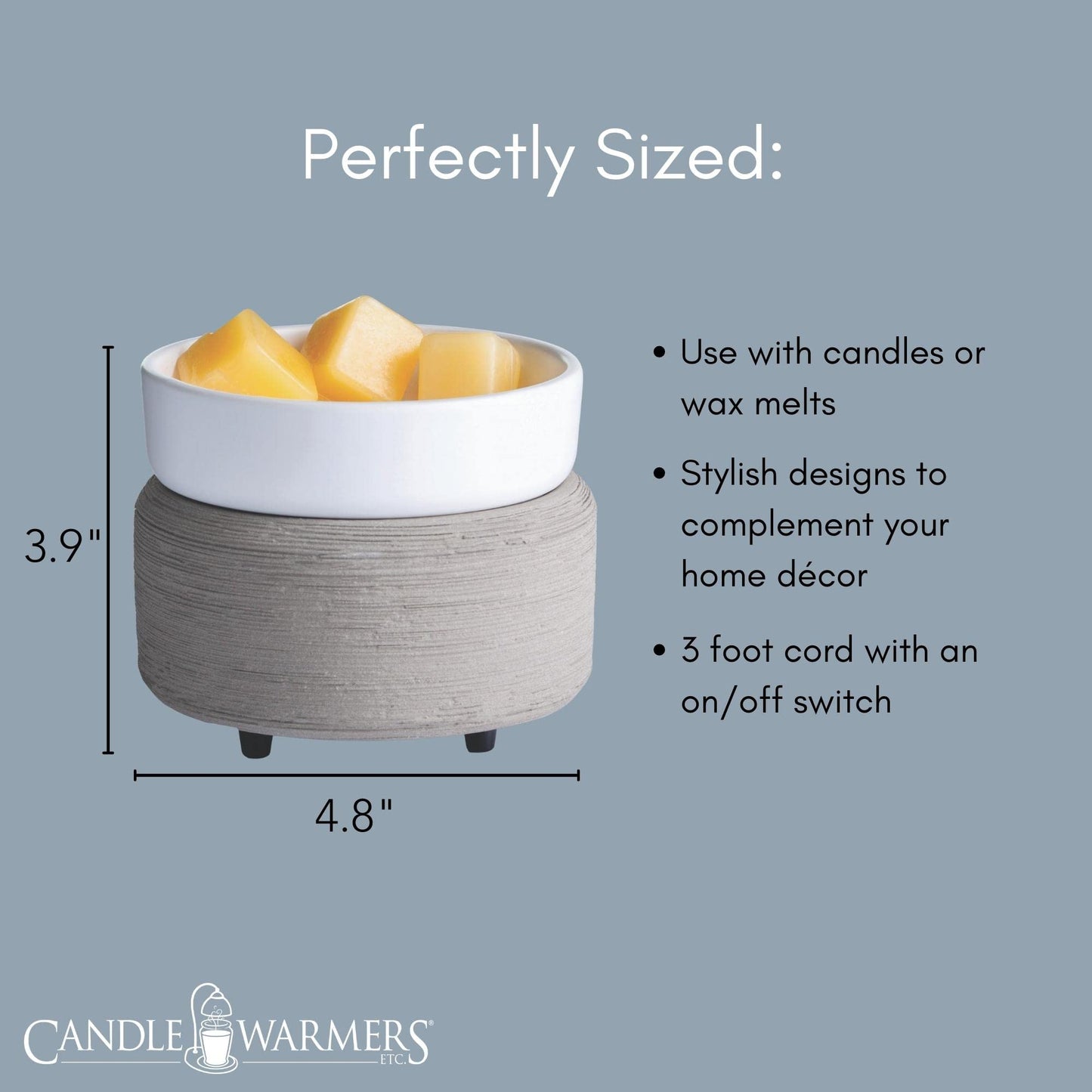 Candle Warmers Etc 2-In-1 Candle and Fragrance Wax Melt Warmer For Warming Scented Candles or Wax Melts and Tarts With To Freshen Room, Slate