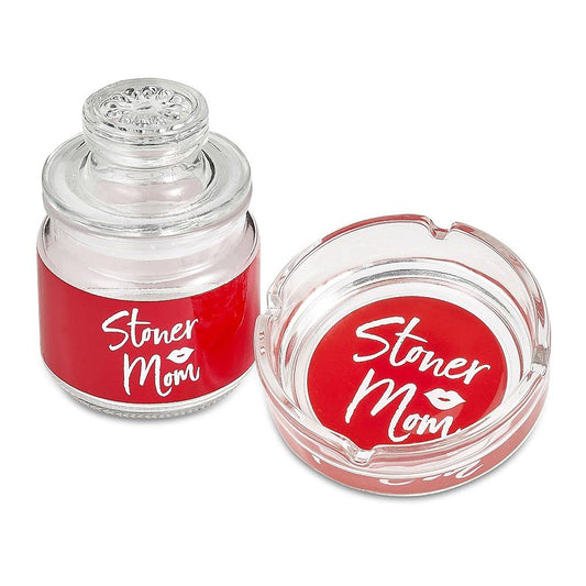 FASHIONCRAFT 82536 Ashtray and Stash Jar Set, Stash Jar, Birthday Gift for Moms, Red Stoner Mom Design