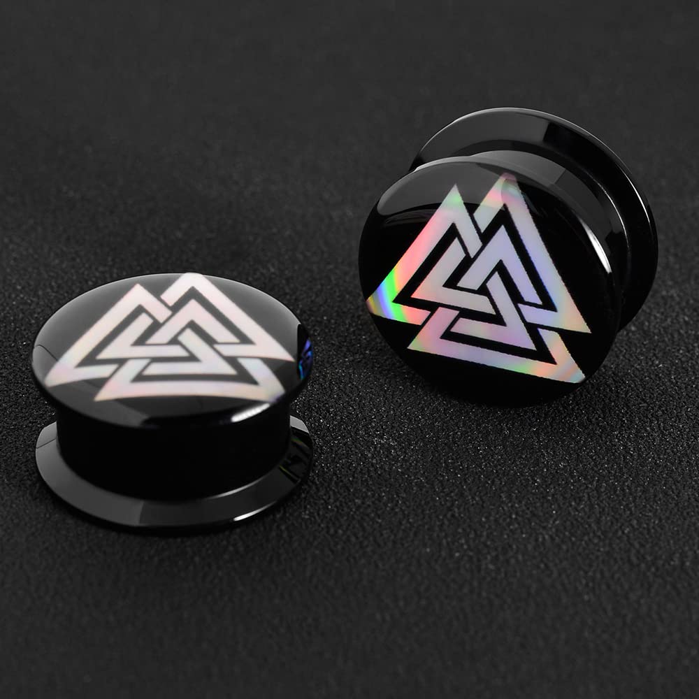 1 Pair Acrylic Solid Screw On Ear Plugs Tunnels Scandinavian Norse Viking Symbol Resin Allergy Free Stretcher For Women Men Body Piercing Jewelry