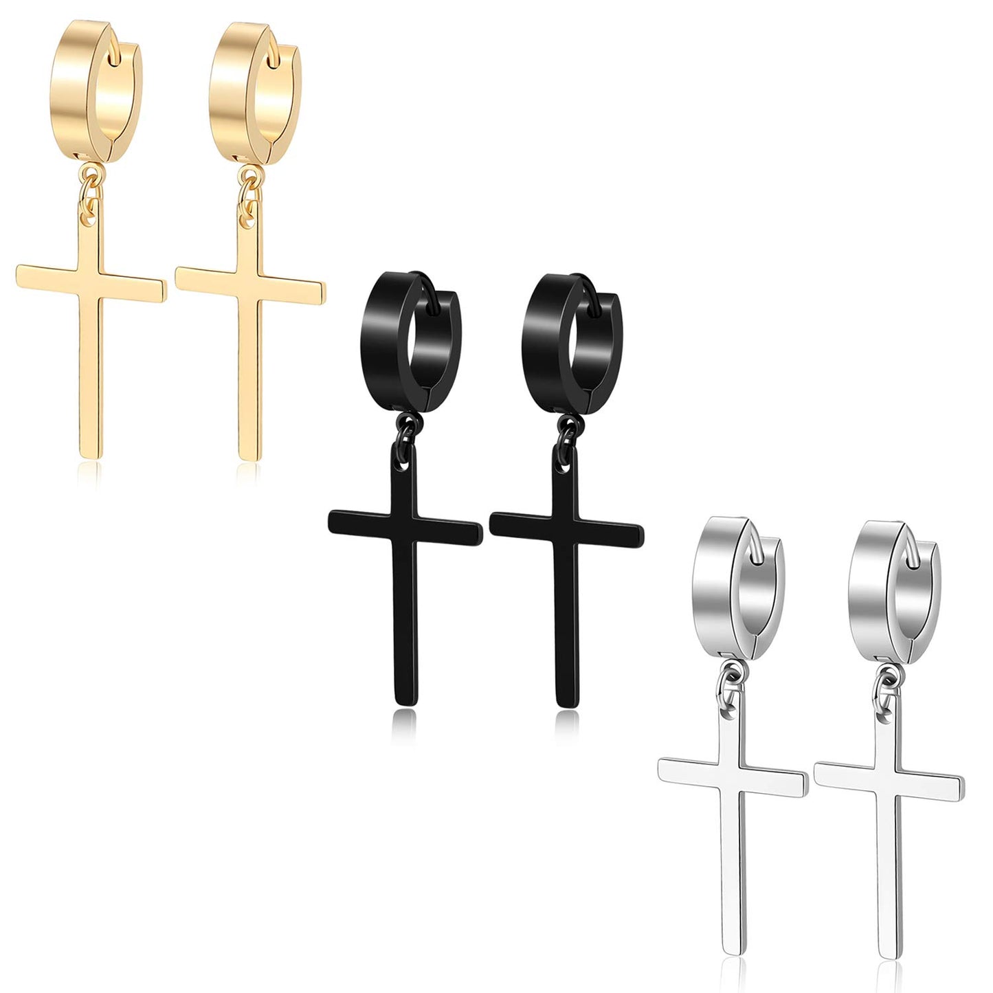 Men Women Stainless Steel Cross Earrings Set Dangle Hinged Earrings of Dangle Hinged Earrings Cross hoop Earrings