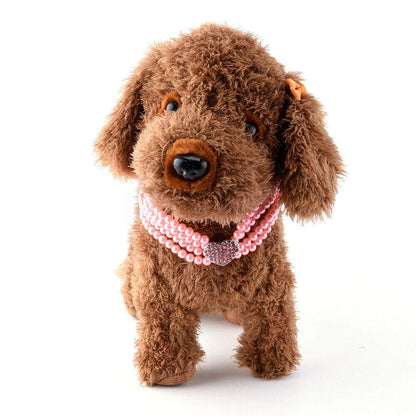 Dogs Kingdom 4 Rows Dog Cat Pearls Necklace Bling Rhinestone Heart Decor Collar Necklace Pet Puppy Jewelry Accessories,White,L:12-14" Neck