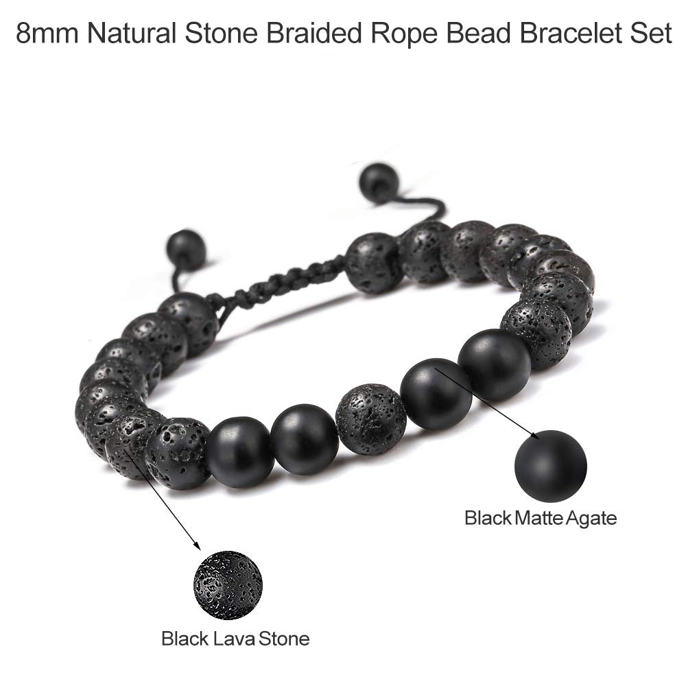 M MOOHAM Natural Stone Bracelets for Men - 8mm Tiger Eye | Matte Agate | Lava Rock Bracelets for Men Teen Boys Gifts Fathers Day Anniversary Birthday Gifts for Him