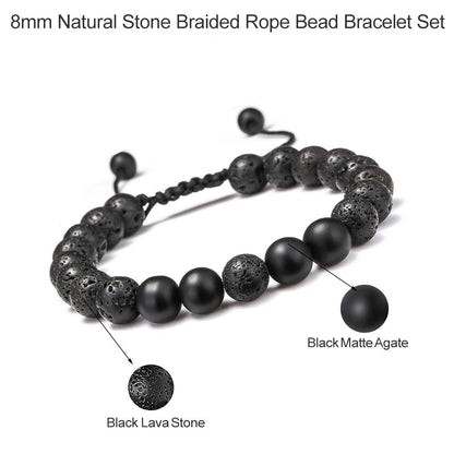 M MOOHAM Natural Stone Bracelets for Men - 8mm Tiger Eye | Matte Agate | Lava Rock Bracelets for Men Teen Boys Gifts Fathers Day Anniversary Birthday Gifts for Him