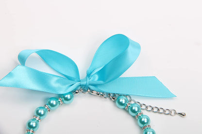Dog Cat Pearls Necklace Collar with Bling Accessories and Ribbon Bow Pet Puppy Jewelry for Female Dogs Cats Small Medium (XL, Pink)