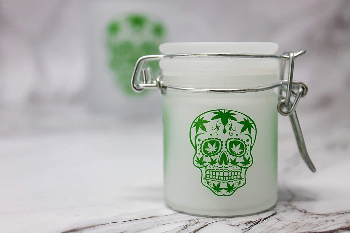 Airtight Glass Herb Mini Stash Jar with Clamping Lid in Choice of Design (Frosted Sugar Skull, Small)