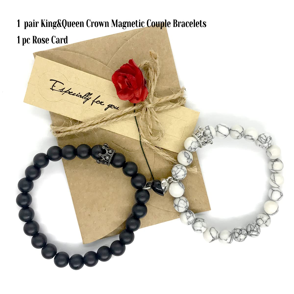 Couples Bracelets King&Queen Crown His and Her Bracelets Heart Matching Bracelets Long Distance Relationship Gifts for Boyfriend and Girlfriend on Anniversary Couples Jewelry for Women Men