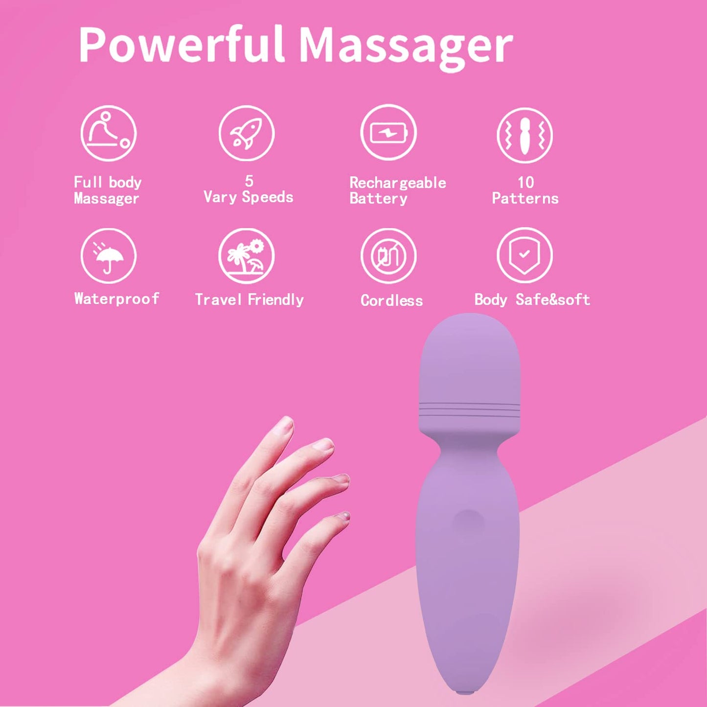 Mini Massager,Small Cordless Handheld Massager with 10 Quiet Vibration Modes, Personal Handheld Rechargeable Massager for Neck Shoulder Back Body [4.35 * 1.18 inches]