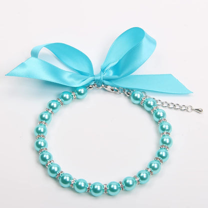 Dog Cat Pearls Necklace Collar with Bling Accessories and Ribbon Bow Pet Puppy Jewelry for Female Dogs Cats Small Medium (XL, Pink)