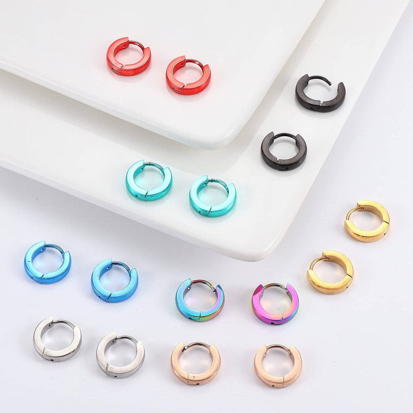 Jstyle 8 Pairs Stainless Steel Small Hoop Earrings for Men Women Huggie Earrings Cool Mens Earrings Set Multicolor Huggie Hoop Earrings Piercing for Men 13MM