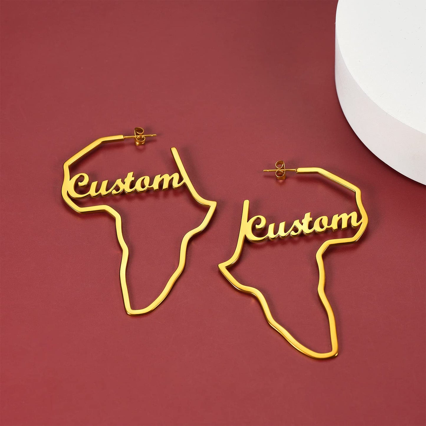 FaithHeart African Map Shaped Drop Earrings Stainless Steel/18K Gold Plated Statement Africa Jewelry Ear Charms for Women Teen Girls