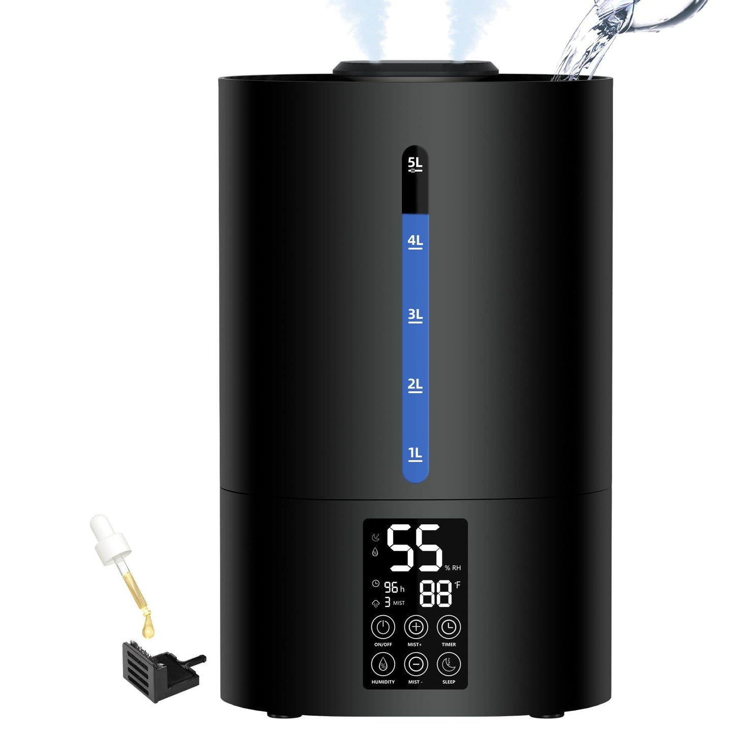 6L Humidifiers for Bedroom Large Room Home, Cool and Warm for Baby and Plants Mist Top Fill Desk Humidifiers Essential Oil Diffuser, Quiet with Adjustable Mist,360°Nozzle-Black